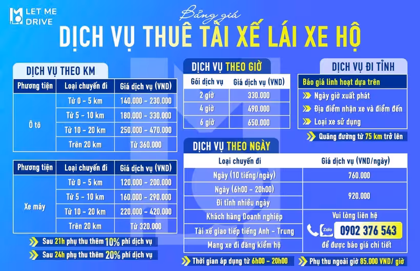 Bảng giá dịch vụ thuê tài xế LMD Let Me Drive 2026