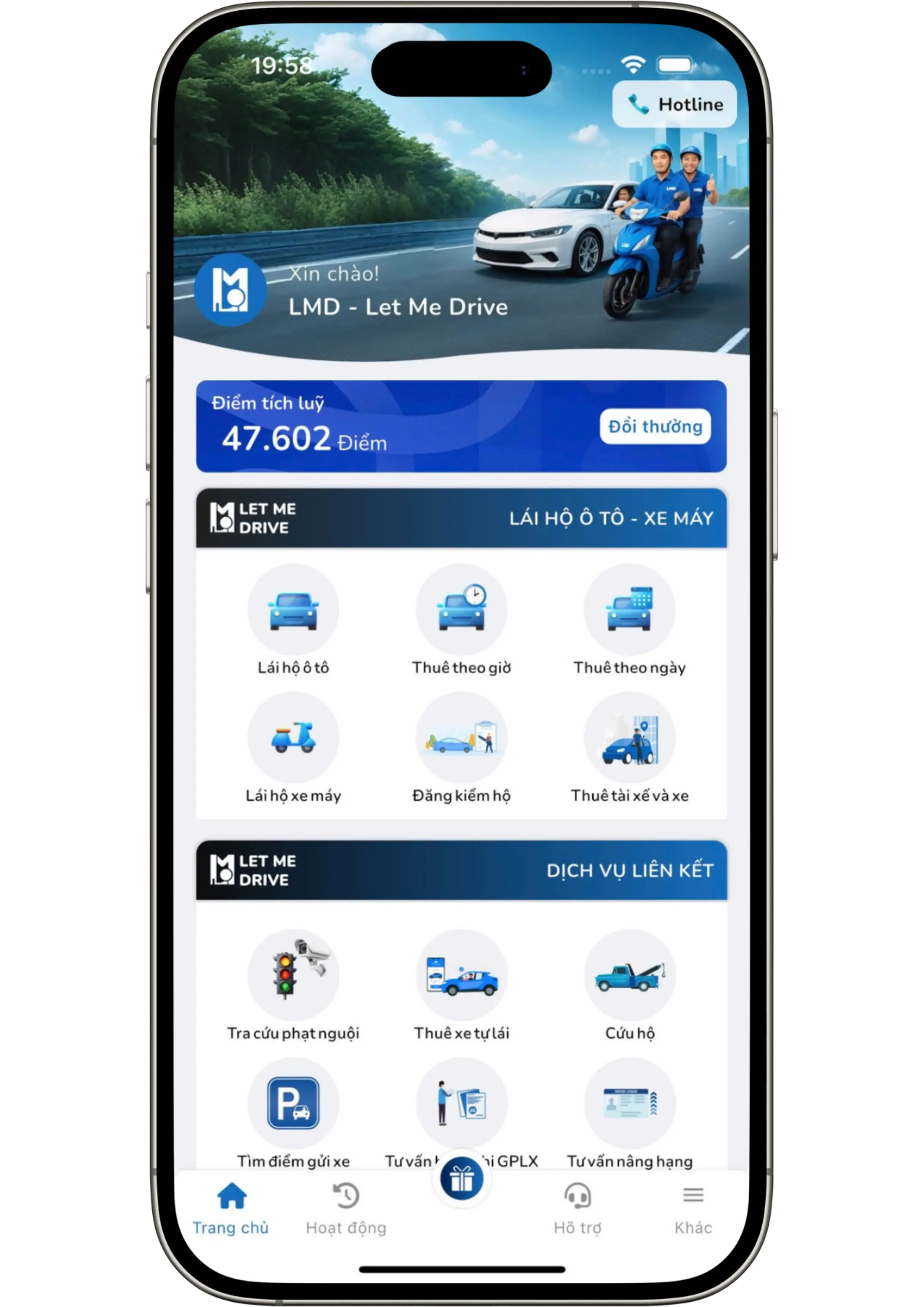 Hình ảnh giới thiệu chung về dịch vụ lái xe hộ của LMD